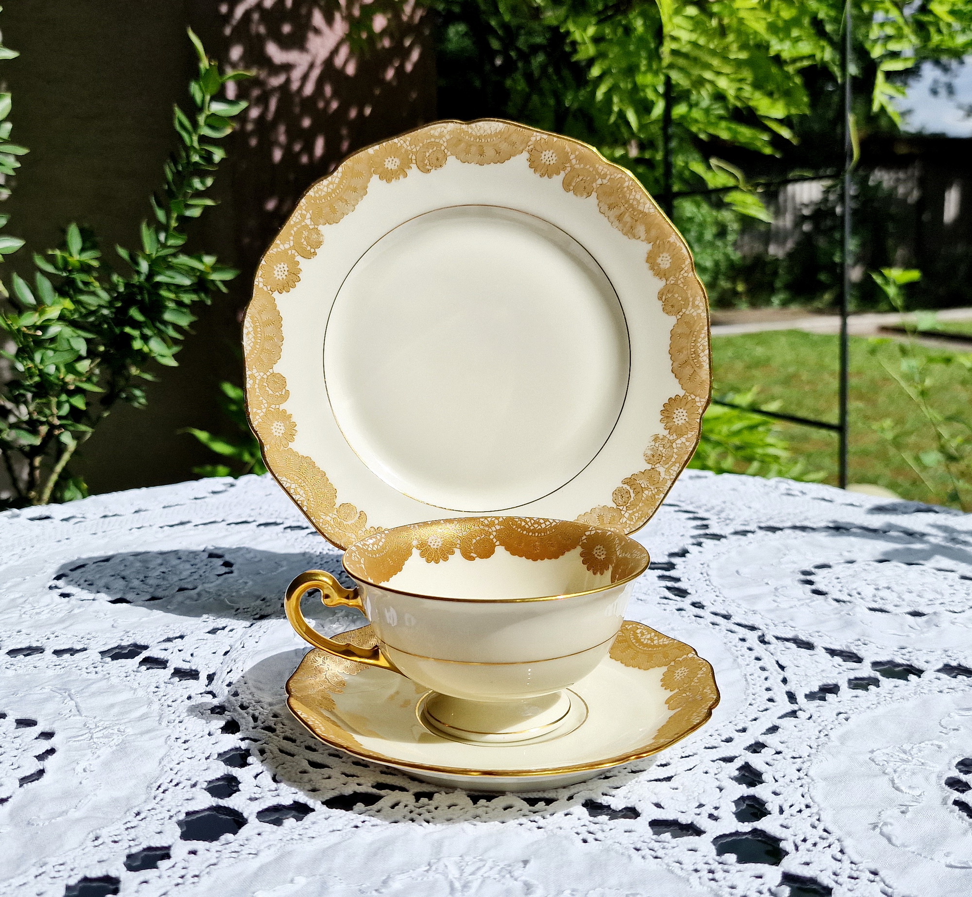 1934-1946 Rare HUTSCHENREUTHER Hohenberg Tea Cup Trio – Ivory